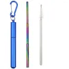 Drinking Straws Reusable 304 Stainless Steel Straw Three Sections With Aluminum Alloy Storage Tube Foldable Metal Beverage