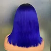 Malásia peruviano brasileiro 1b azul reto 13x4 peruca frontal transparente de renda 100% Remy Remy Cabelo humano