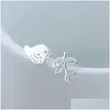 Stud Earrings 1 Pair Women Lovely Bird Branch Brushed 925 Sterling Sier Ear Drop Delivery Jewelry Dhwh0