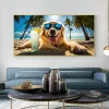 Güneş gözlüğü ile serin hayvan posterler duvar sanat resimleri modern ev dekor plaj peyzaj tuval oturma odası için resim çerçeve yok