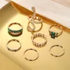 Ny Green Instagram -stil med kreativ inlay Full Diamond Joint Ring Set av 7