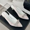 Designer Women's High Heel Shoes Sling Sandals Classic Crystal Bow Sandals Luxury Dress Shoes Crystal High Quality Slim High Heels Shoes 6cm Wedding Party Sandals