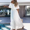 Vestidos Robes en dentelle à crochet blanc pour les femmes Summer Boho Beach Vacation Maxi Sexy Off Boder Party Robe décontractée 240415