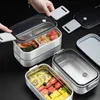 Bento Boxes 304 Lunch Steel Lunch Steel Lunch Box для взрослых детский школьный офис 1/2 слоя Microwabable Portable Rids Bento Food Storae Containers L49