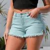 Sexig denimshorts Hög midja Tassel Slim Jeans Solid Color Side Split Casual Summer kläder 240415