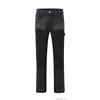 High Street Patchwork Black Jeans Pants for Men Straight Casual Sashes Pockets Denim Trousers