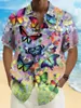 Summer Mens Hawaiian Shirts 3D Colorido Button de coloridos Arte Arte de manga corta Tops Fashion Beach Shirt Vacaciones diarias 240415