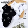 Calcetines calcetines calcetines calcetines mujeres primavera verano algodón color novedoso chicas amor lindo heart estampado blanco casualidad casual graciosos calcetines de tobillo cortos