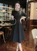 Abiti casual Zjyt Diamond di lusso Black Formale occasione Festa per donne 2024 Autunno designer Midi Vestido Fiesta Tre manica