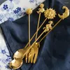 Coffee Scoops European Cute Stainless Steel Gold Dessert Spoon Kitchen Accessories Decor Fork Spoons Set Tablespoons