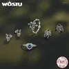 Küme Yüzükleri Wostu 925 STERLING Gümüş Gökkuşağı Mystic Quartz Düğün Kadınlar Vintage Kalp Retro Yılan Band Ring Kız Partisi Takı Hediyesi
