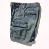 Shorts para gatos de ferramentas para homens jeans Bigodes de calças reta de calças retrô antigas versáteis de várias bolsas.240412