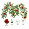 Dekorative Blumen 10 Blumenkopf Girlande Seiden Rose Pfingstrosse Girande Hochzeitshausgarten Outdoor Dekor künstliche Eukalyptusblätter Reben Reben