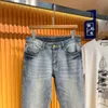 2024 Spring Autumn Embroidery Letter Print Zipper Men's Jeans Ripped Light Washed Man's Long Pencil Pants WCNZ107