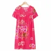 Women's Sleepwear Summer Cotton Silk Short Sleeved Homewear Dress Women Fashion Printting Loose Fitting Plus Size Comfortable