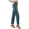 Jeans femininos Cantura alta lavada Retro Solid Straight Hole Pants Ladies Denim Troushers fazem antigas streetwears casuais ropa de mujer