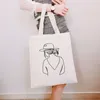 Shopping Bags Women Tote Bag Fashion Heart Dog Foot Graphic Shopper Canvas Shoulder Flower Print Girl Books Gift