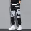 Men's Pants Cell Phone Pocket Trousers Cargo With Drawstring Waist Multiple Pockets Featuring Letter Print Ankle-banded For Any