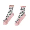 Women Socks Mesh Glass Silk Kawaii Elastic Thin Flower Calf Y2K Middle Tube Transparent Spring