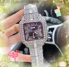 Iced Out Hip Hop full diamonds dial ring watches 40mm luxury fashion men shiny starry square roman tank clock cool quartz battery president bracelet wristwatch Gifts