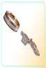 Великолепные 3pcsset Женщины обручальные кольца Mosaic Cz Двухтологическое романтическое обручальное кольцо модные украшения4202846