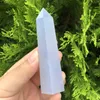 Decorative Figurines 1PCS Rare NatUral Blue Chalcedony Point Healing Crystal Stone Polishing Obelisk For Decoration