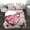 Zestawy pościeli 3D Rose Kwiat Zestaw MAO MAO Podwójne łóżko King Size Quild Cover Pillass Home Tekstylia