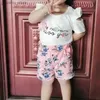 Zestawy odzieży ubrania dziewczynki w kwiatowy nadruk z krótkim rękawem T-shirt+spodni 2pcs Dziecięca dziewczyna zestaw dzieci