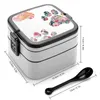 Servis blommigt tryck trio bento box skola barn lunch rektangulär läcksäker container ganska girly trendig söt adopt dont shop