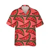 メンズカジュアルシャツ2024 3Dプリントパイナップルスイカハワイアンシャツメンズトロピカルフルーツパターン夏のアロハボタンダウン半袖