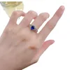 Cluster anneaux 925 Silver Simulate Diamond 6 8 mm Blue Gang Ring Fashion Simple et polyvalent