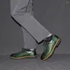 Casual Shoes Designer Men Derby Cow Genuine Leather Fashion Crocodile Pattern Lace-Up Green Non-slip Sneakers Male