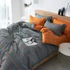 Bedding Sets BBSET Duvet Cover Set Japanese Style Simple Plaid Stripe 3/4PCS Nude Sleeping Skin-friendly King Size