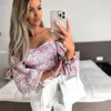 Vrouwen sexy top zomer off schouder bloemen blouses boho casual backless blouse vrouwelijke vakantie schuine nek tops kleding 240415