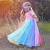 Sukienki dziewczynki 2021 Nowa dziewczynka bawełniana moda Rainbow krótkie rękawowe blok kolorów kolorowe sukienki dla dzieci Księżniczka sukienka 1-7 yyears T240415