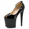 Dress Shoes Selling Fashion 20cm Ultra High Heels Platform Desigh Ankle Strap Black Sole Sexy 8 Inch Women's Pumps