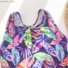 Één-stuks 5-14 jaar Leaf Print Kids Girls One Piece Swimsuit Summer Beach Girl Monokini Children Studenten Tieners Swimwear Bathing Suite Y240412rzyly240417Rzylrzyl