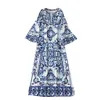 Retro Niche Design Printed Elegant V Neck Dress Summer Womens Ethnic Style Loose Fashion