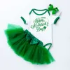 Newborn Saint Patrick Baby Clothing Short Sleeved Jumpsuit Green Half Skirt Hair Accessories 3-piece Set