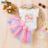 Set Baby Baby Summer Apparel bébé volant sans manches Robe Robe Robe arc-en-ciel Accessoires 3 pièces NOUVEAU