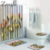 Коврики для ванн Zeegle 4pcs для ванной комнаты наборы коврики против скольжения коврик цветочные узоры для душа занавески для туалета крышка крышки