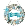 Decorative Flowers Welcome Sign For Front Door 2D Wood Coastal Wreath 11.8Inch Seashell Wall Hangable Decoration Porch Window