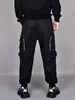 Pantalon masculin tombe sombre mode décontractée Haren High Street Techwear Multi-pocheze glissière embellisée cargo à pied lié