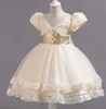 2024 Barn kjol flickor klänning kjol kort ärm paljett mesh prinsessan klänning födelsedagsfest klänningar