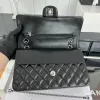 Designer Brand Bag Mirror Quality Giant Double Flap Bag Luxury äkta läder Caviar Lambskin Classic All Black Wallet Quilted Handväska bör ta med låda