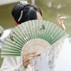 Decorative Figurines Craftsmanship Folding Fan Vintage Chinese Style Bamboo Hand Fans With Flower Pattern Tassel For Church Women Dancing