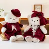 Pareja de ángel oso peluche juguete pequeño oso muñeca vestido de novia oso muñeca tirando cama de boda muñeca muñeca