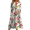 Robes de fête Soft Touch Femmes Habille à imprimé floral A-Line Midi avec des poches latérales pour les vacances d'été Portez le cou rond Sleeve courte