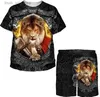 Zestawy odzieży 2023 NOWOŚĆ DZIEWCZYNYCH GIRLE Summer Dzieci Lion Graphic T-Shirt Shorts Dopasowy strój 3D Drukuj ubrania dla dzieci