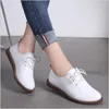 Casual Shoes Women Fashion Spring Autumn Flat For Women's Leather Flats Ladies Lace Up Outdoor Black White Platform